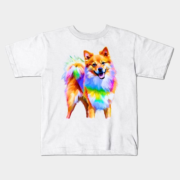 Pop-Art Finnish Spitz Impressionism Kids T-Shirt by Doodle and Things